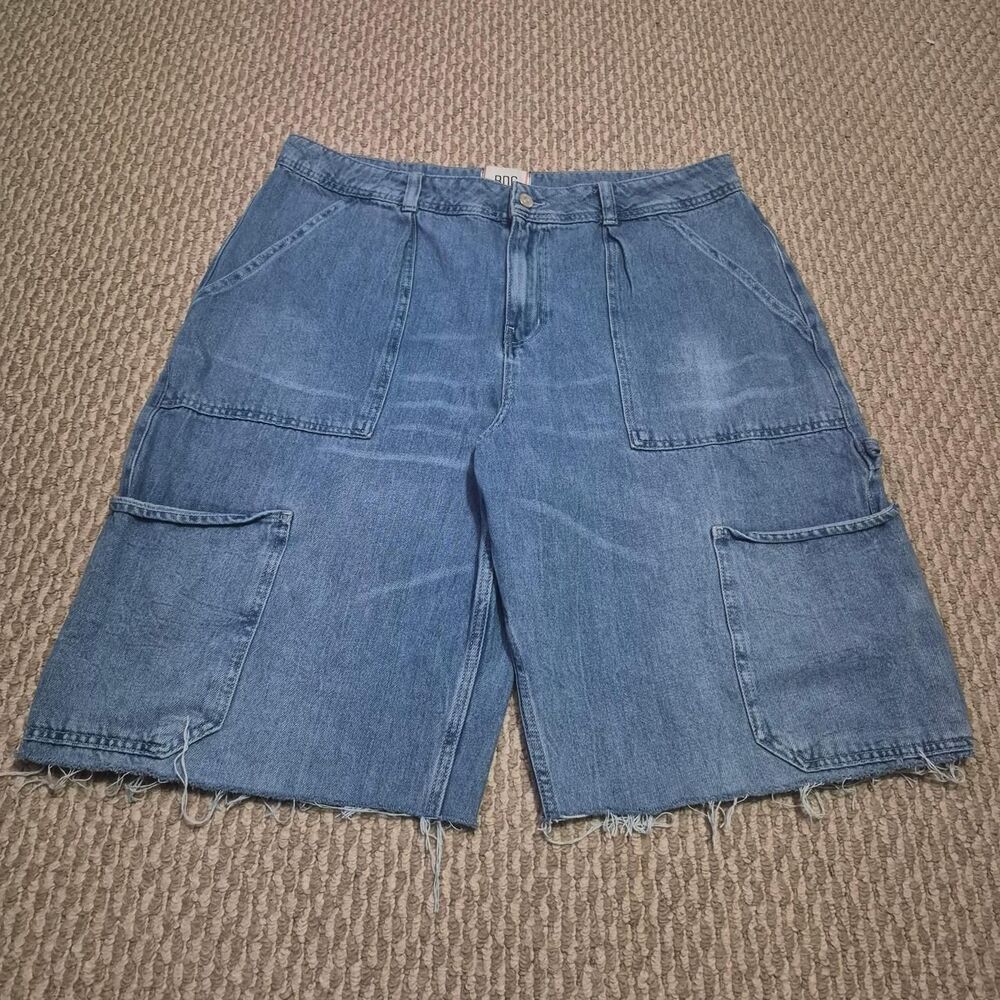 BDG Blue Denim Baggy Cargo Shorts - Waist 34